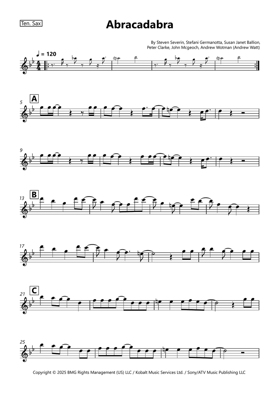 Abracadabra Abracadabra Tenor Saxophone scores gallery preview page 1