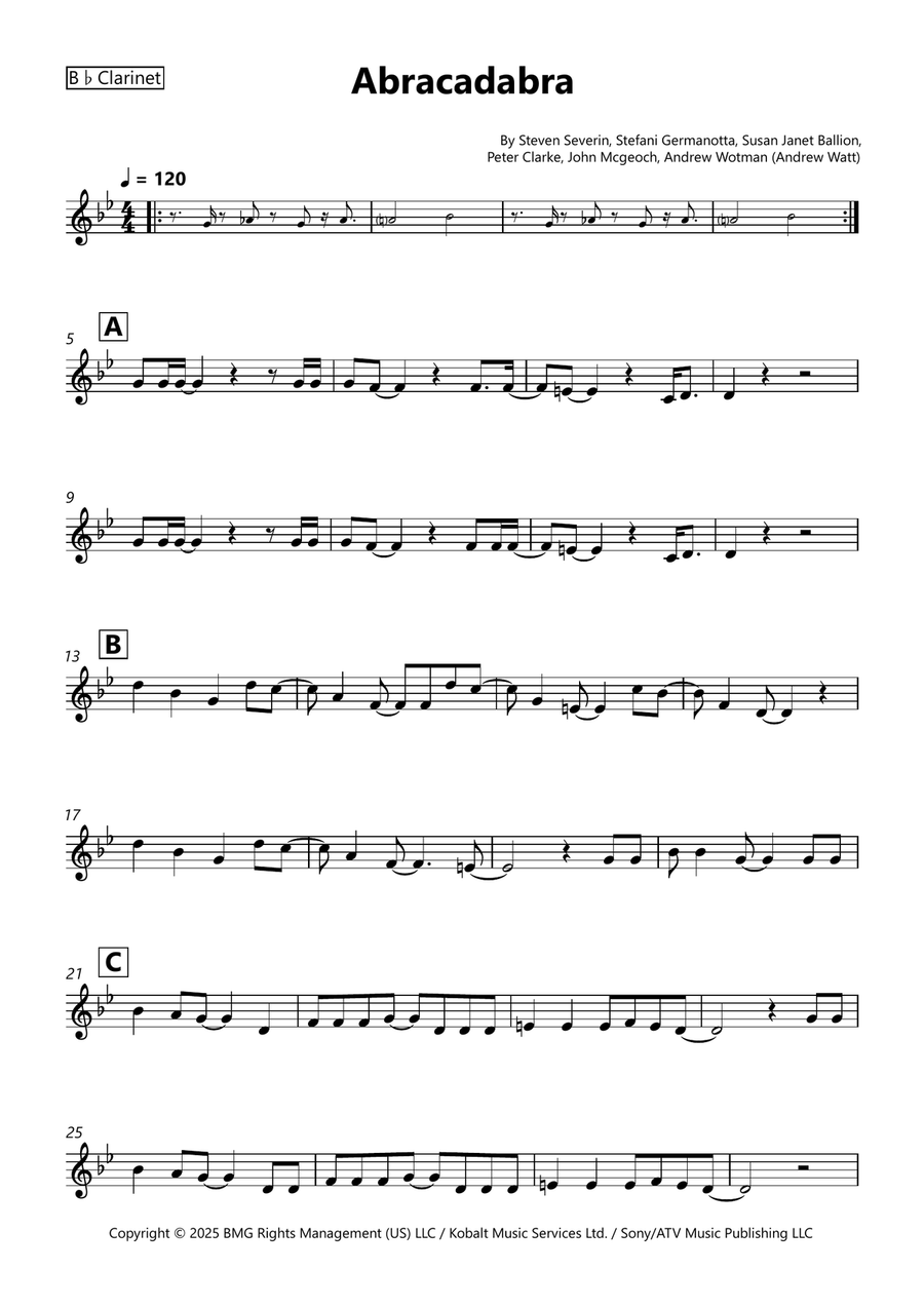 Abracadabra Abracadabra B-Flat Clarinet scores gallery preview page 1