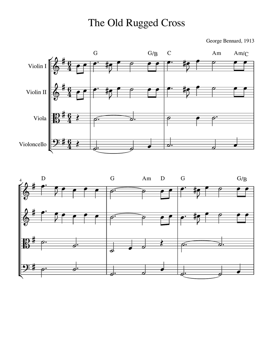 The Old Rugged Cross (String Quartet with Chords) String Quartet scores gallery preview page 1