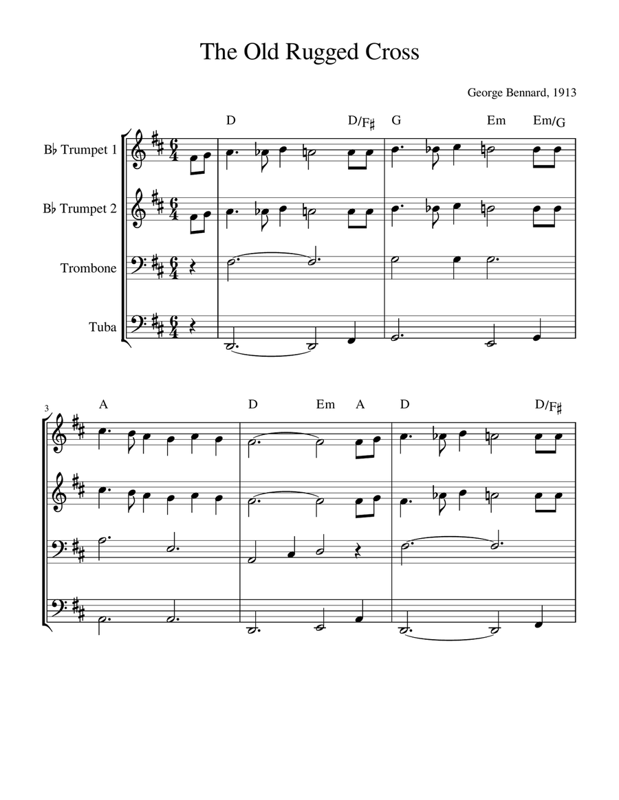 The Old Rugged Cross (Brass Quartet with Chords) Brass Quartet scores gallery preview page 1