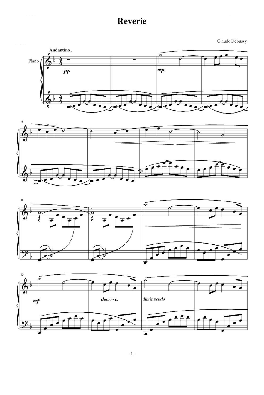 Reverie - Claude Debussy Reverie - Claude Debussy Piano Solo scores gallery preview page 1