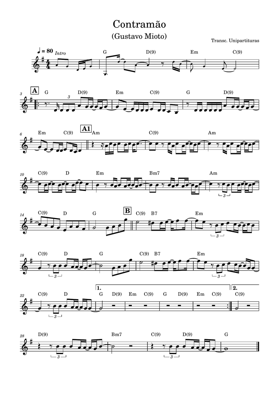 Contramão - Partitura com cifra Piano Solo scores gallery preview page 1