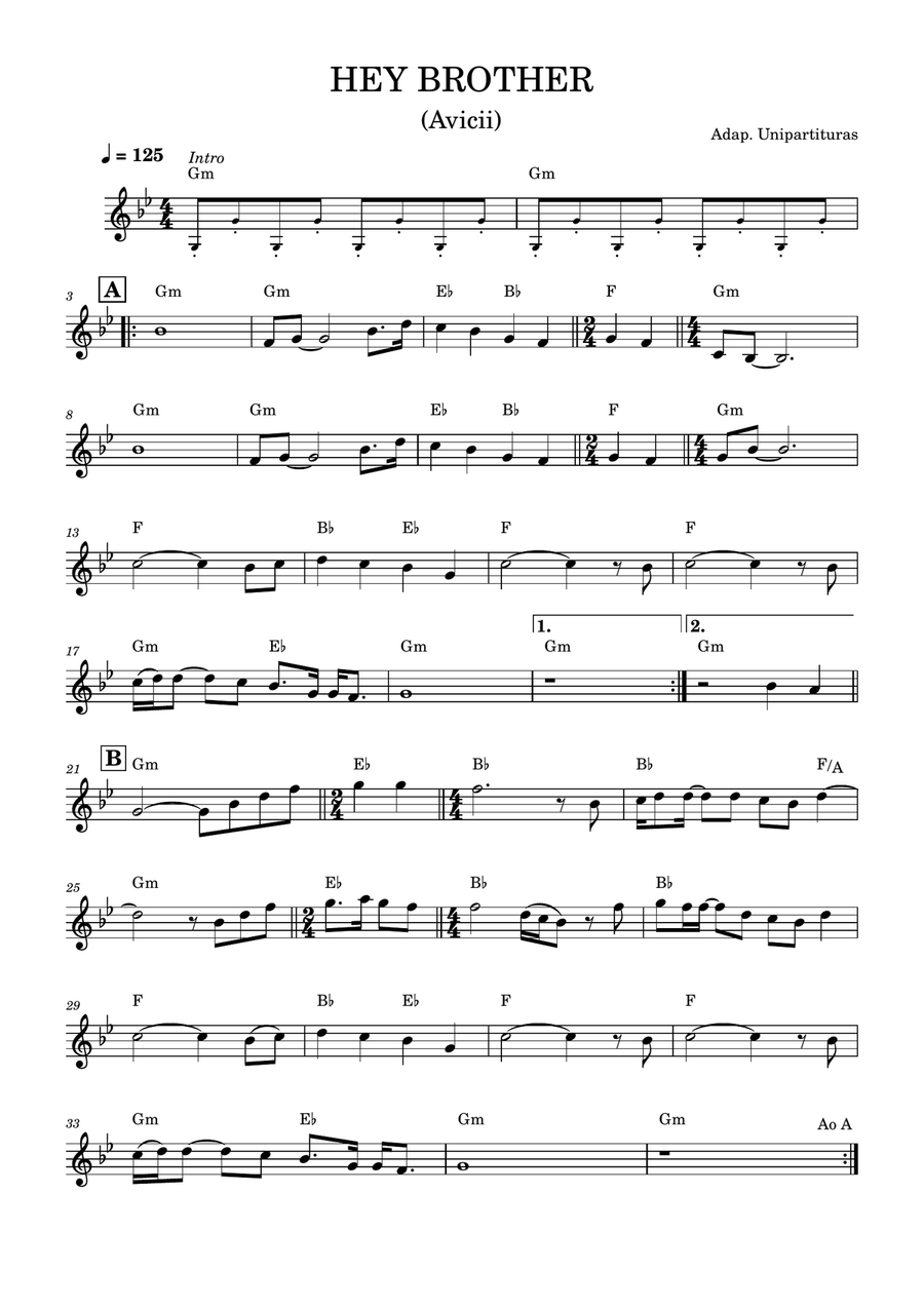 Hey Brother - Partitura com cifra Piano Solo scores gallery preview page 1