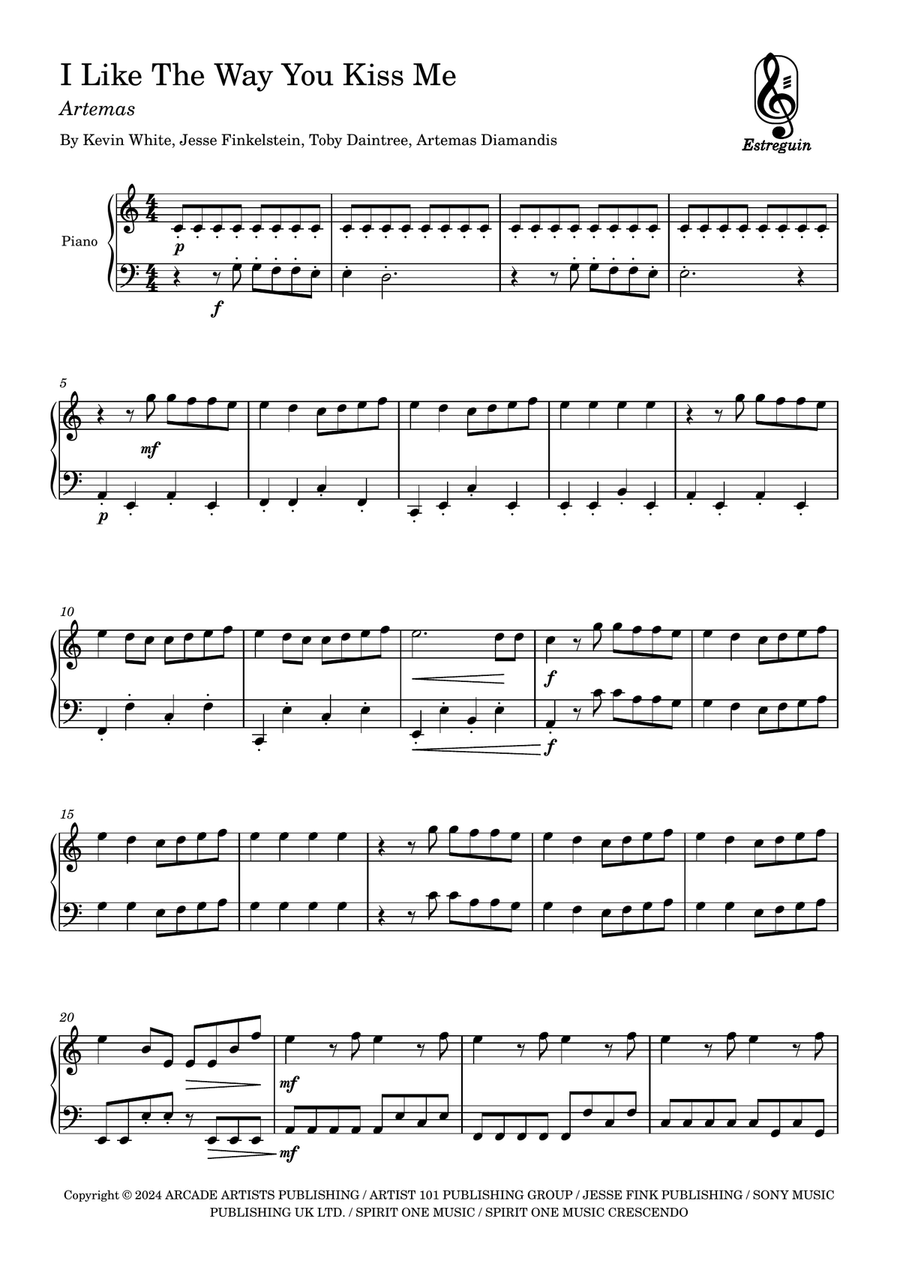 I Like The Way You Kiss Me Easy Piano scores gallery preview page 1