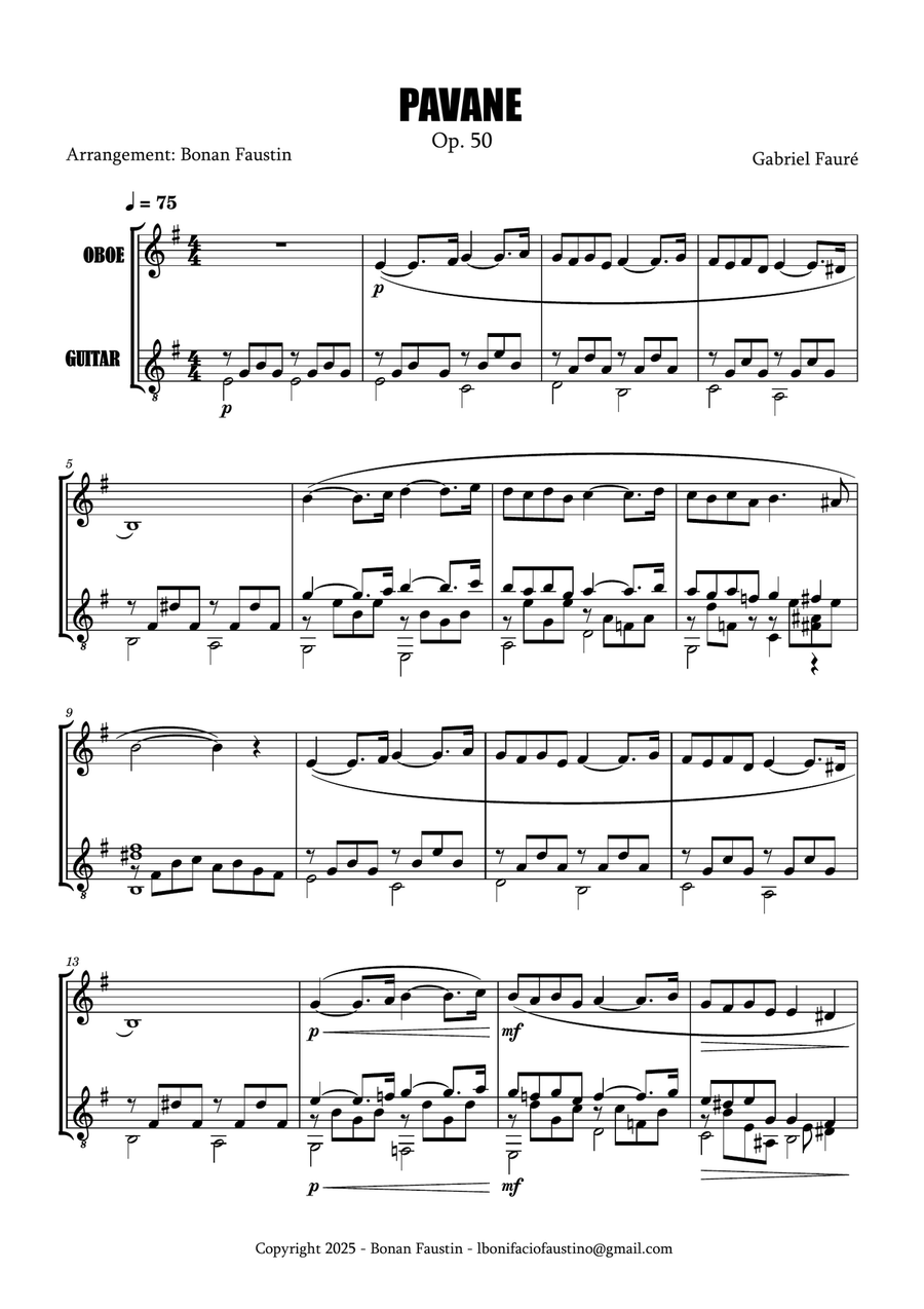 PAVANE OP. 50 [GABRIEL FAURÉ] FOR OBOE AND GUITAR Oboe scores gallery preview page 2