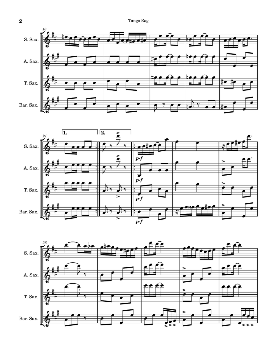 Tango Rag Tango Rag Saxophone Quartet scores gallery preview page 2