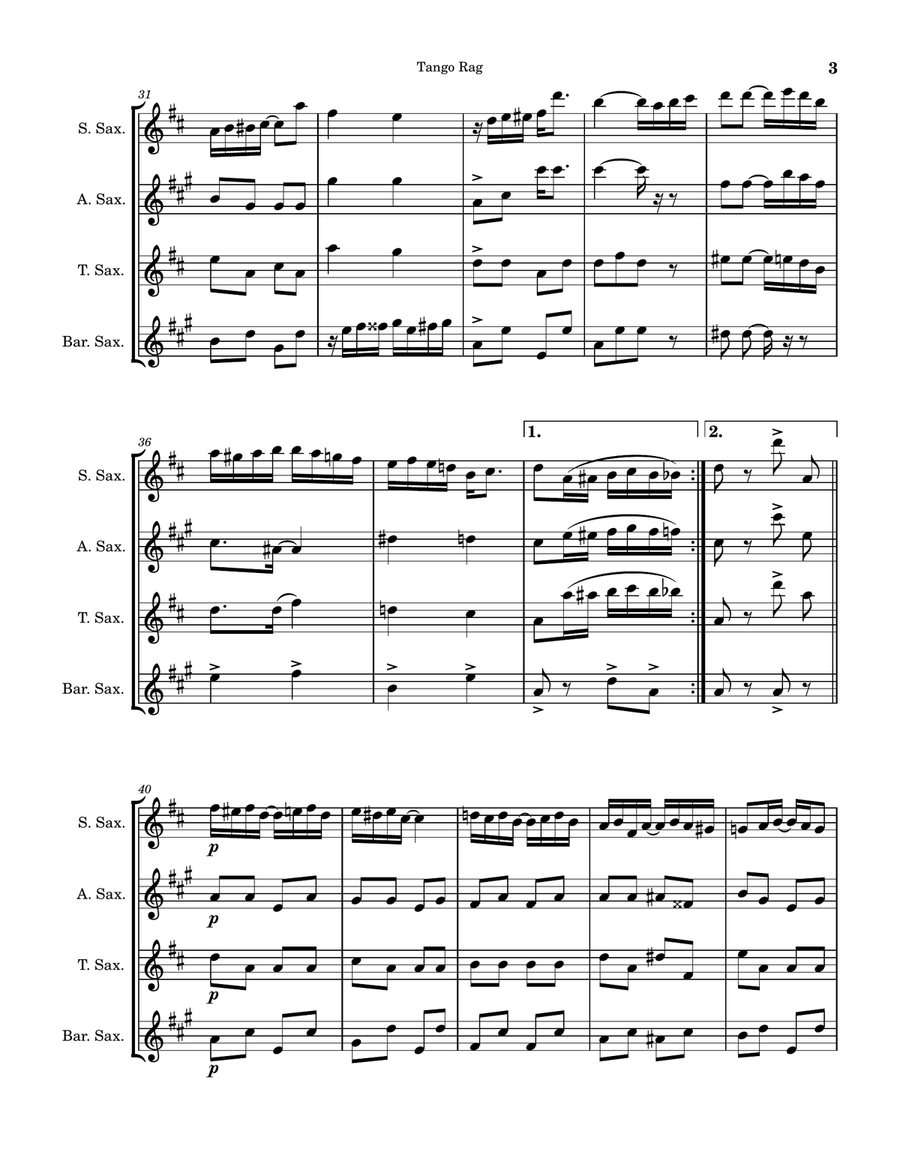 Tango Rag Tango Rag Saxophone Quartet scores gallery preview page 3