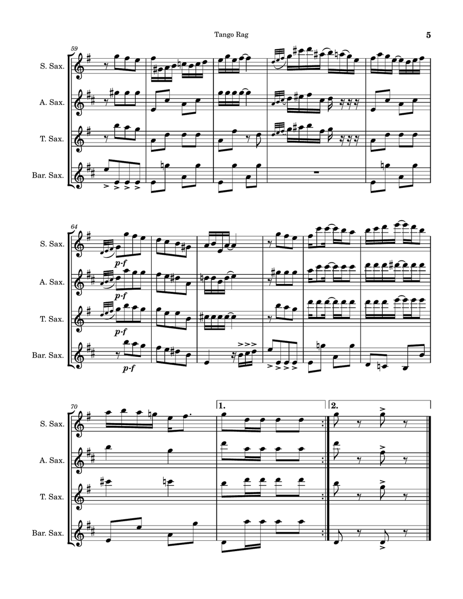 Tango Rag Tango Rag Saxophone Quartet scores gallery preview page 5