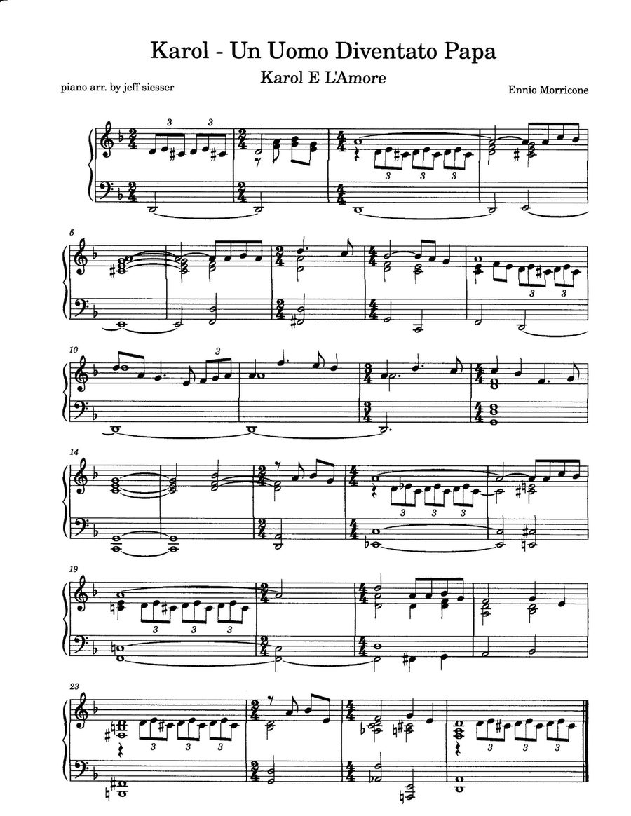 Karol Un Papa Rimasto Uomo Maintheme/cues/endthem Piano Solo scores gallery preview page 1