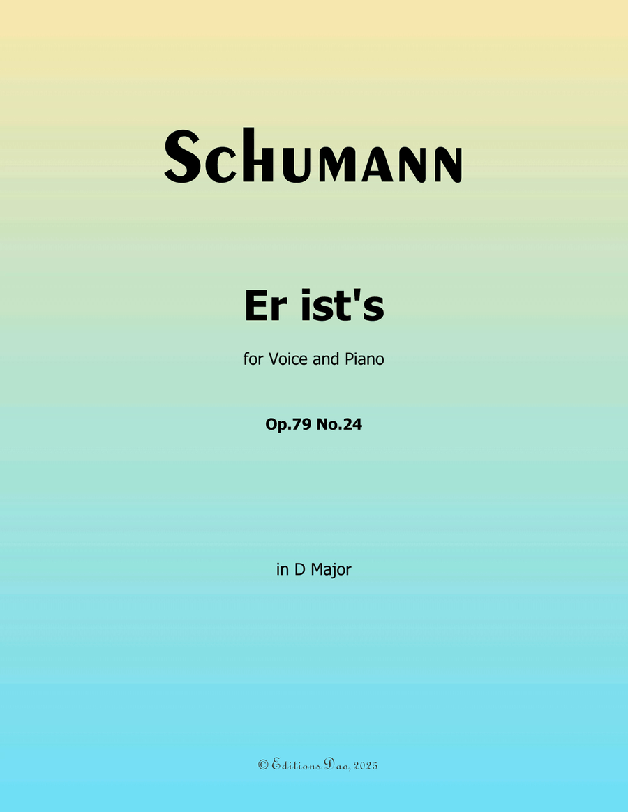 Er ists, by Schumann, Op.79 No.24, in D Major Piano, Vocal scores gallery preview page 1