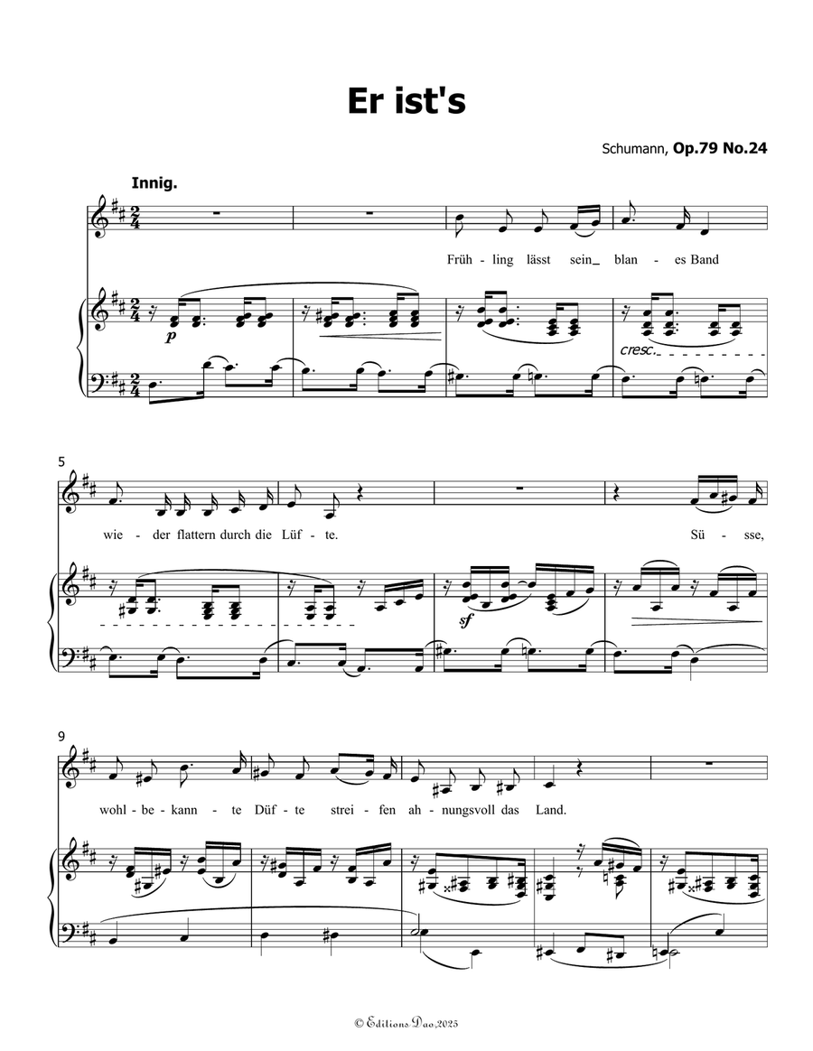 Er ists, by Schumann, Op.79 No.24, in D Major Piano, Vocal scores gallery preview page 3