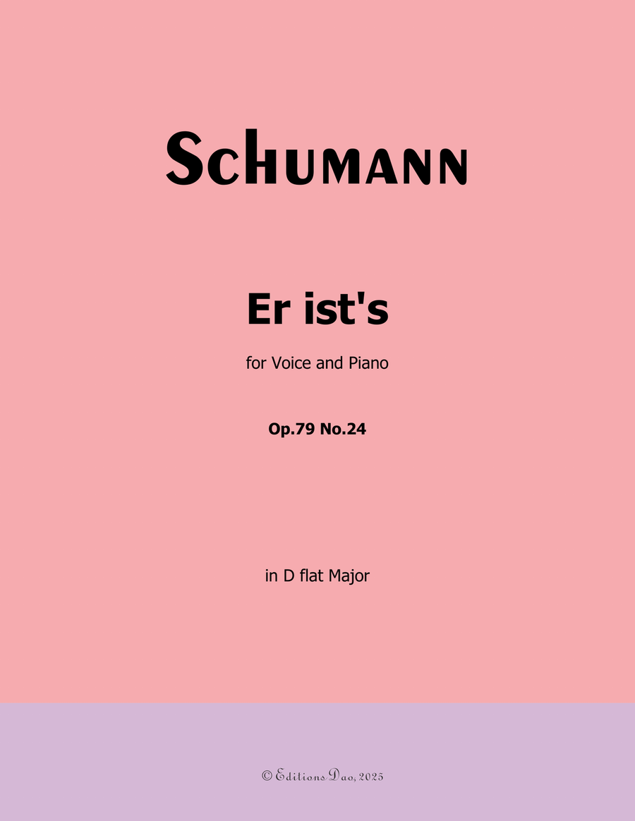 Er ists, by Schumann, Op.79 No.24, in D flat Major Piano, Vocal scores gallery preview page 1