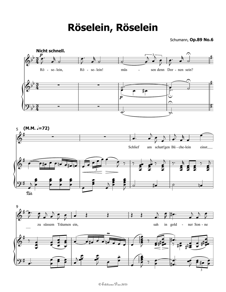 Roselein, Roselein, by Schumann, Op.89 No.6, in G Major Piano, Vocal scores gallery preview page 3