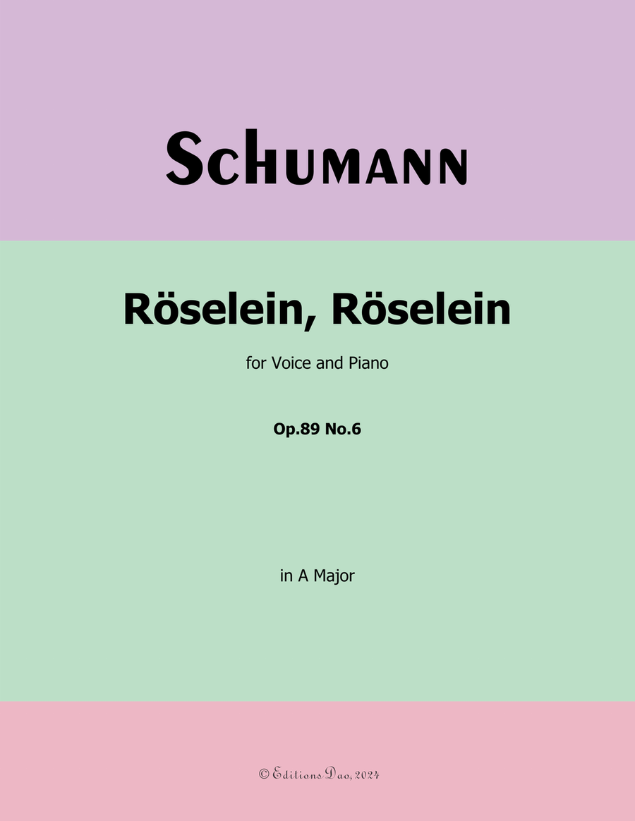 Roselein, Roselein, by Schumann, Op.89 No.6, in A Major Piano, Vocal scores gallery preview page 1