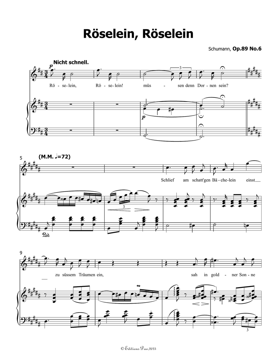 Roselein, Roselein, by Schumann, Op.89 No.6, in B Major Piano, Vocal scores gallery preview page 3