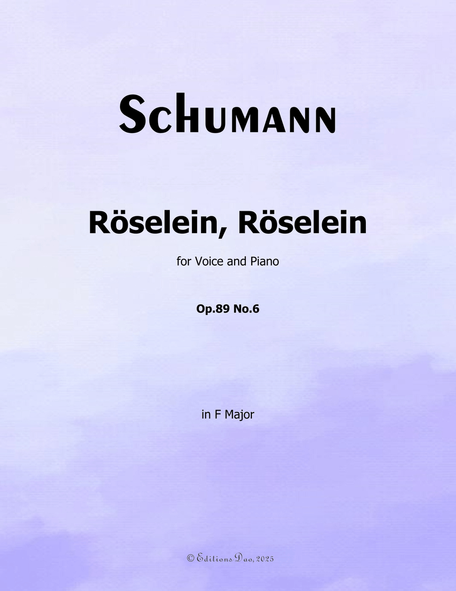Roselein, Roselein, by Schumann, Op.89 No.6, in F Major Piano, Vocal scores gallery preview page 1