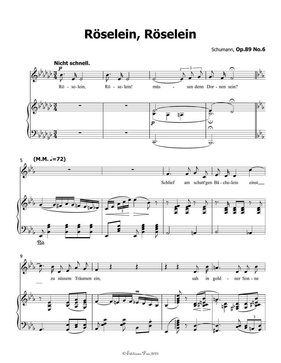 Roselein, Roselein, by Schumann, Op.89 No.6, in E flat Major Piano, Vocal scores gallery preview page 3