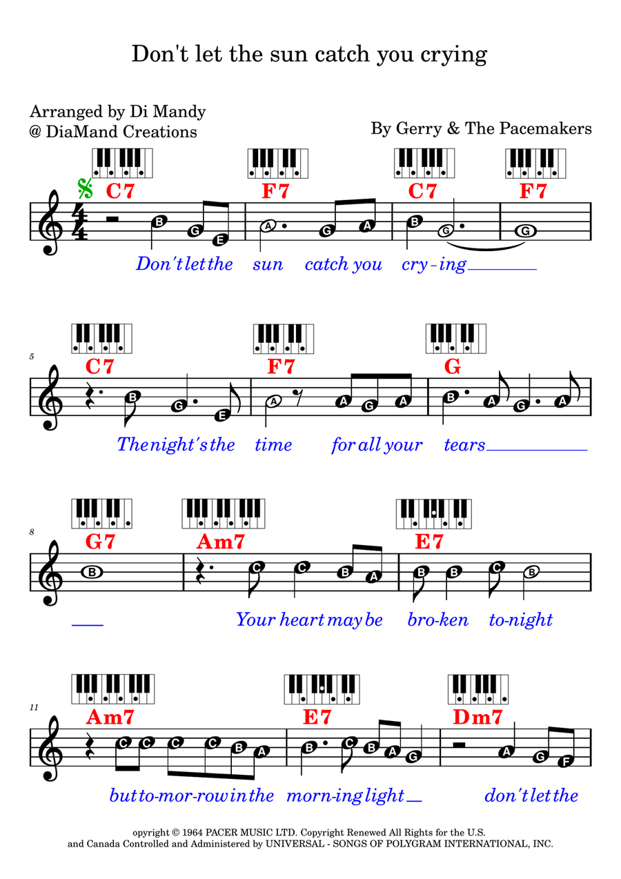 Don't Let The Sun Catch You Crying Piano scores gallery preview page 1