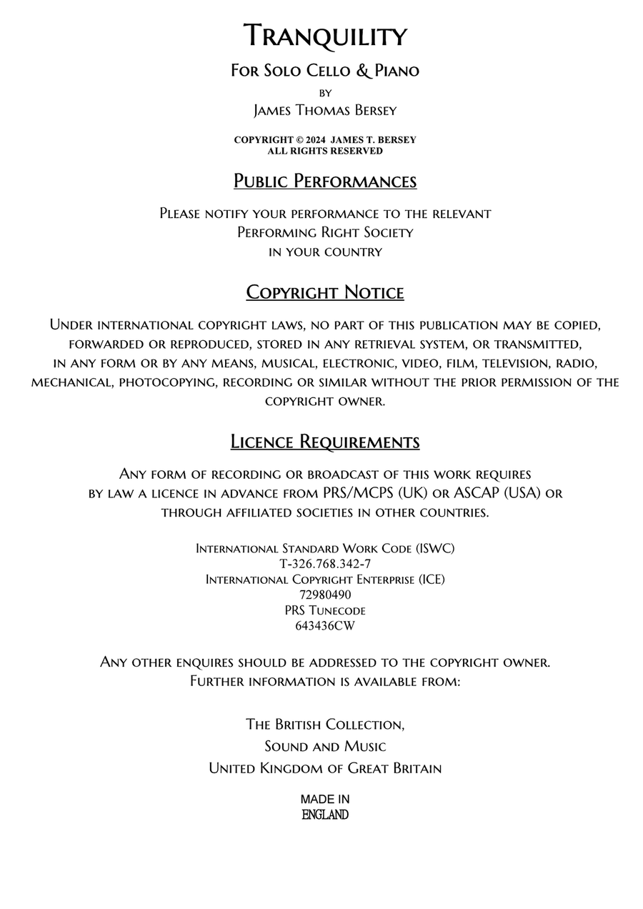 Tranquility for Cello & Piano Chamber Music scores gallery preview page 2