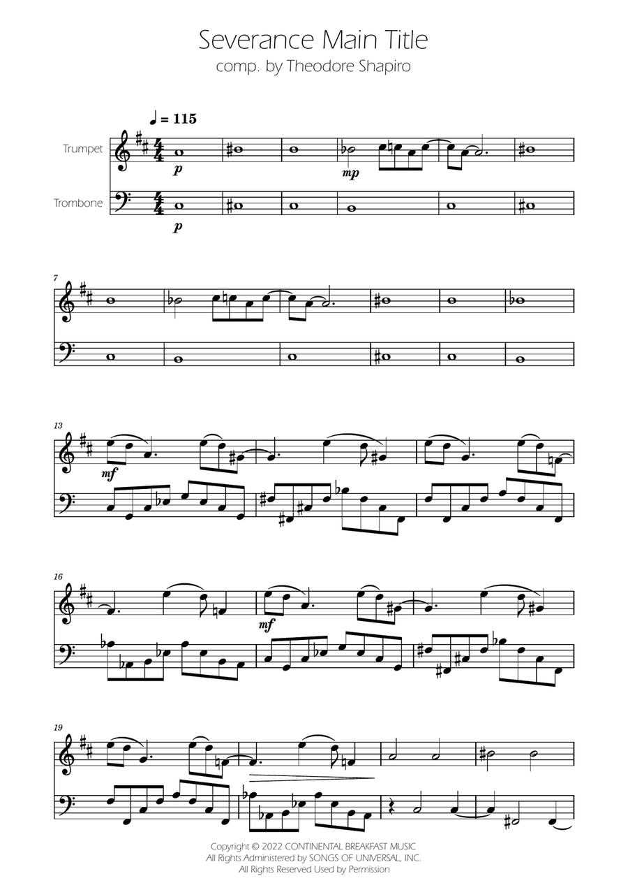 Severance - Main Title Theme Brass Duet scores gallery preview page 1