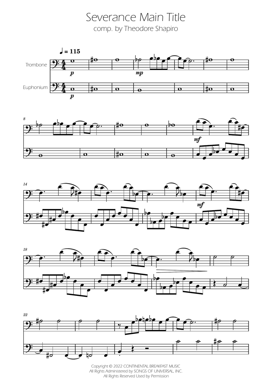 Severance - Main Title Theme Brass Duet scores gallery preview page 1