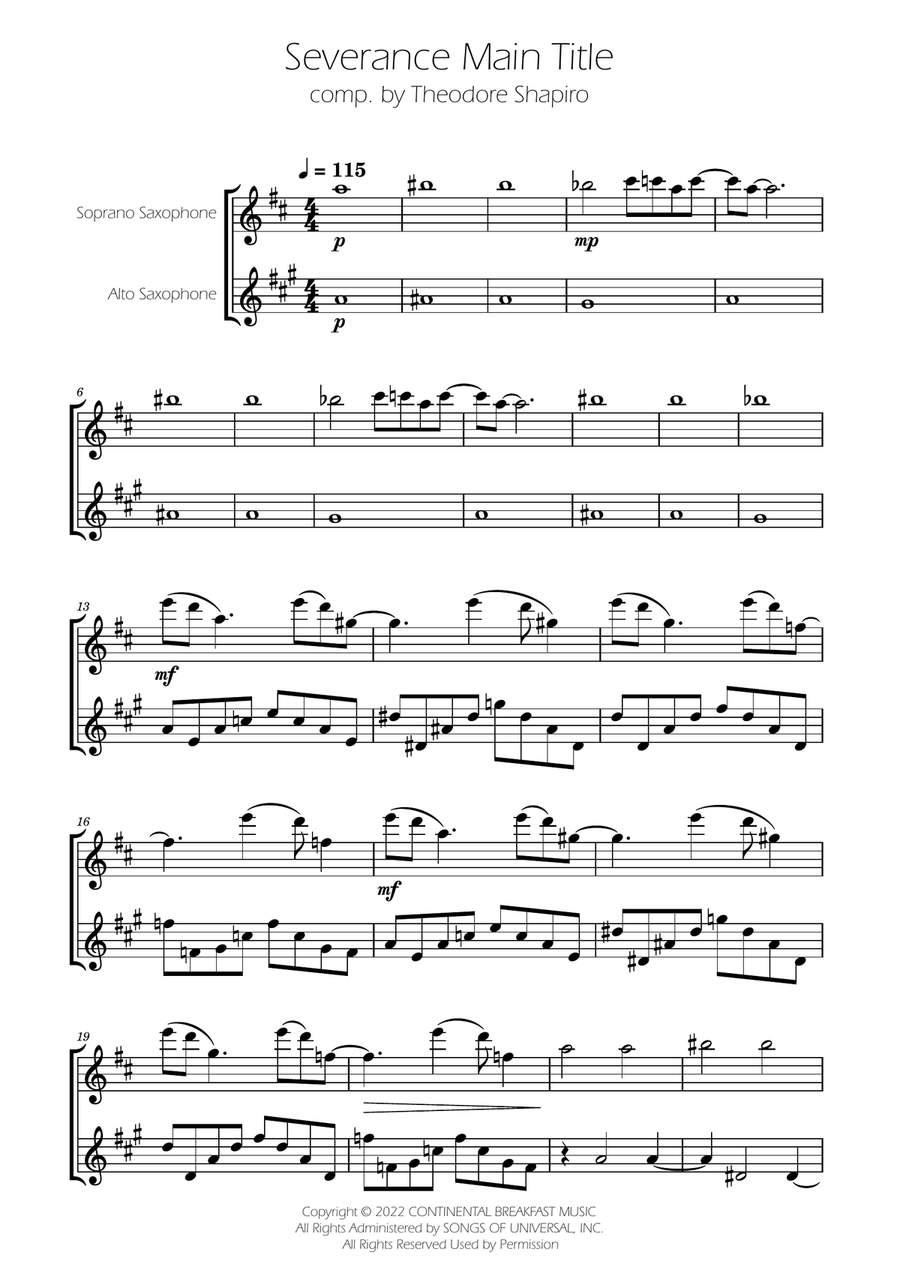 Severance - Main Title Theme Soprano Saxophone scores gallery preview page 1