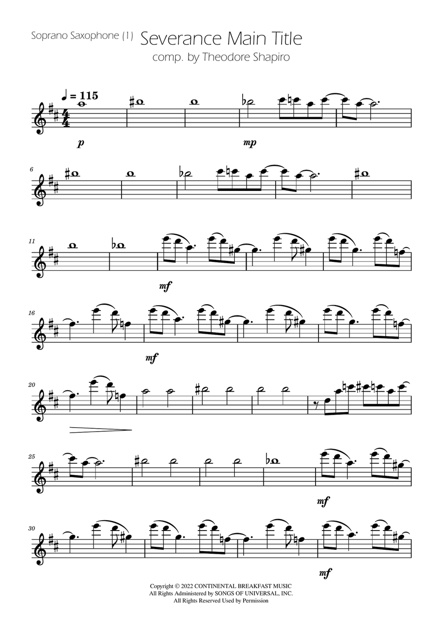 Severance - Main Title Theme Soprano Saxophone scores gallery preview page 3