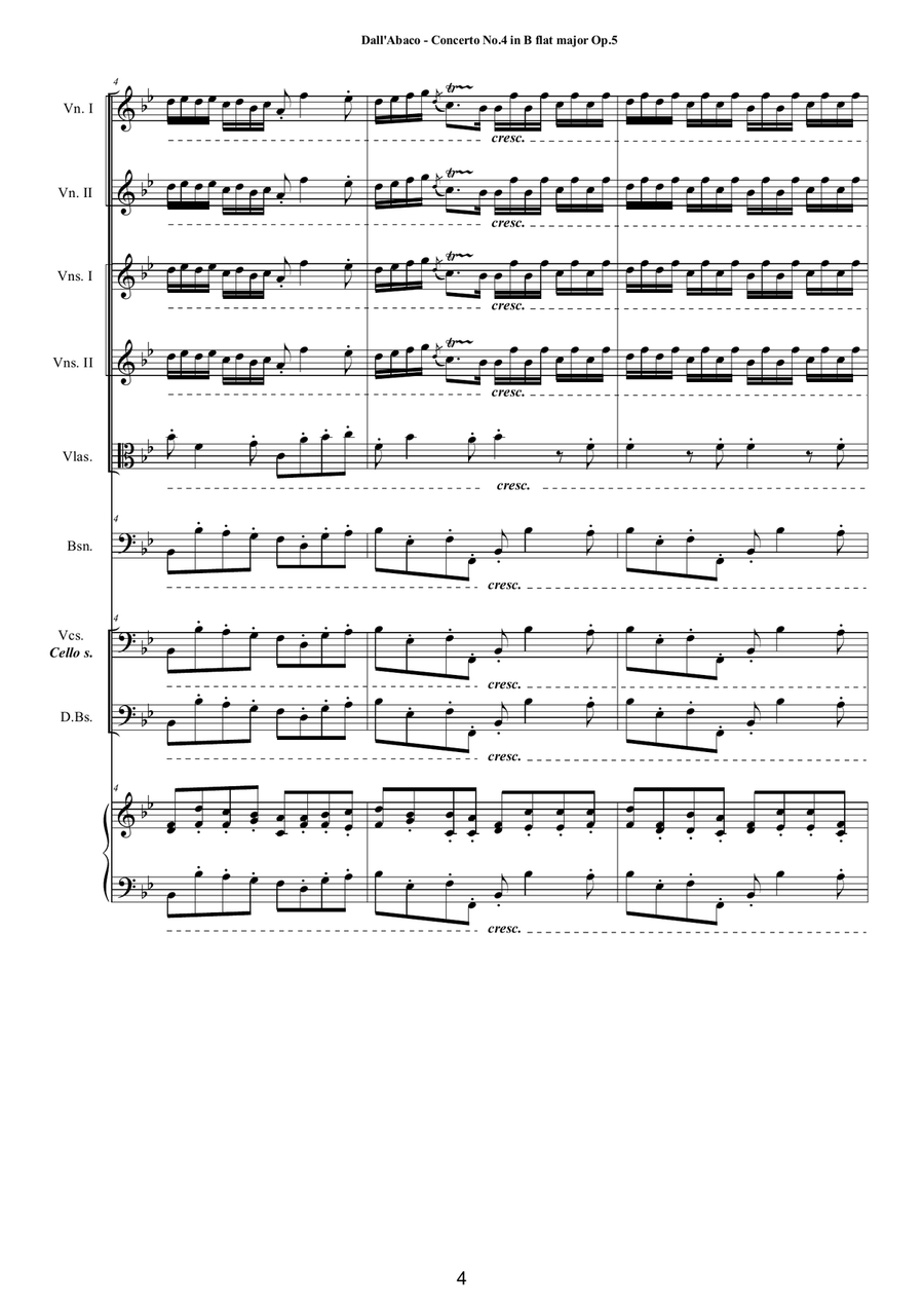 Dall-Abaco - Concerto No.4 in B flat major Op.5 for Chamber Orchestra Chamber Orchestra scores gallery preview page 4