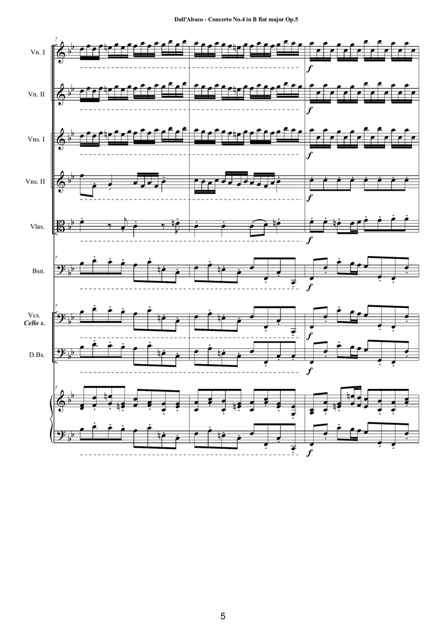 Dall-Abaco - Concerto No.4 in B flat major Op.5 for Chamber Orchestra Chamber Orchestra scores gallery preview page 5