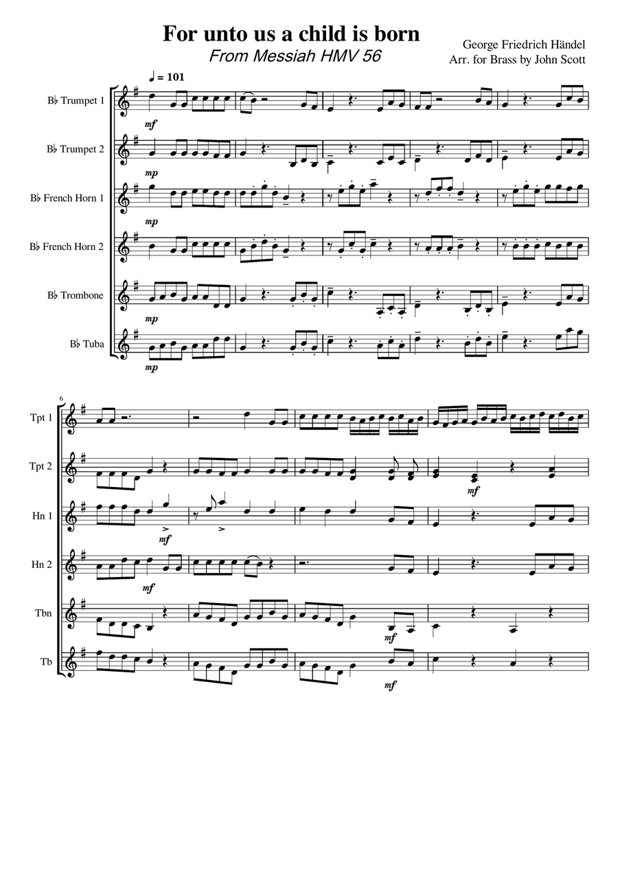 For Unto us a Child is Born Brass Ensemble scores gallery preview page 1
