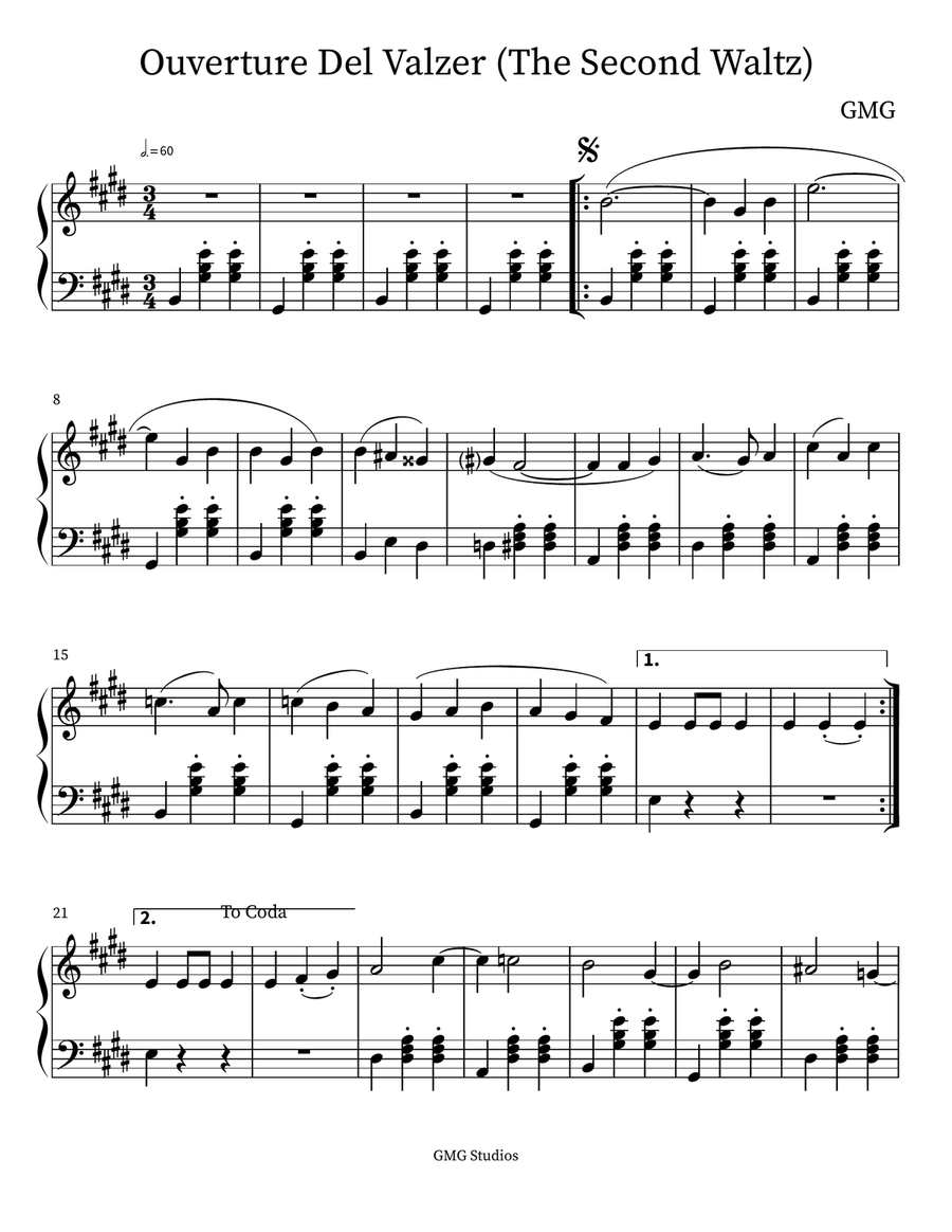 Ouverture Del Valzer (The Second Waltz) Piano scores gallery preview page 1