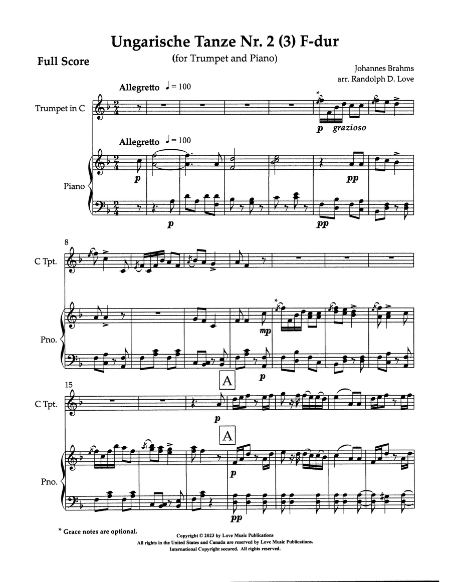 Ungarische Tanze (Hungarian Dance) Nr 2 (3) F-Dur C Trumpet scores gallery preview page 1