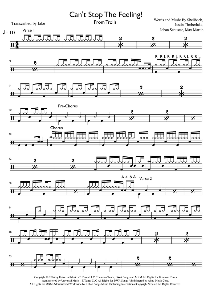Can't Stop The Feeling! Drum Set scores gallery preview page 1