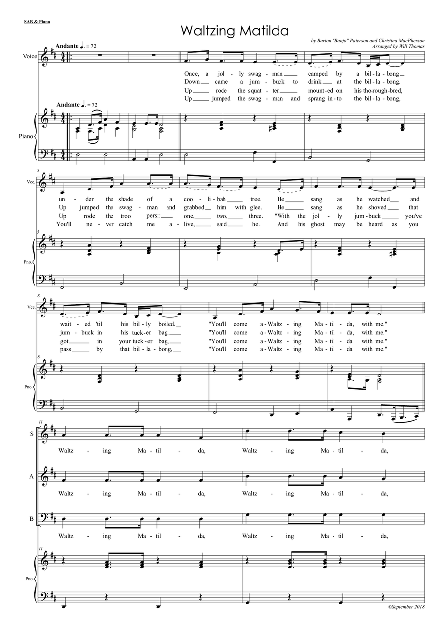 Waltzing Matilda Waltzing Matilda 3-Part scores gallery preview page 1