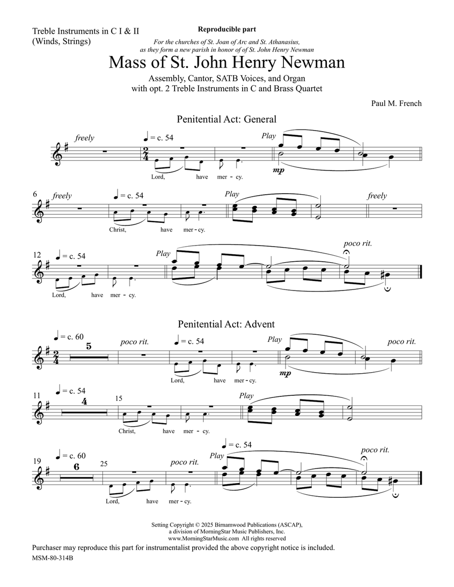 Mass of St. John Henry Newman (Downloadable Treble Instrument Parts) Choir scores gallery preview page 2