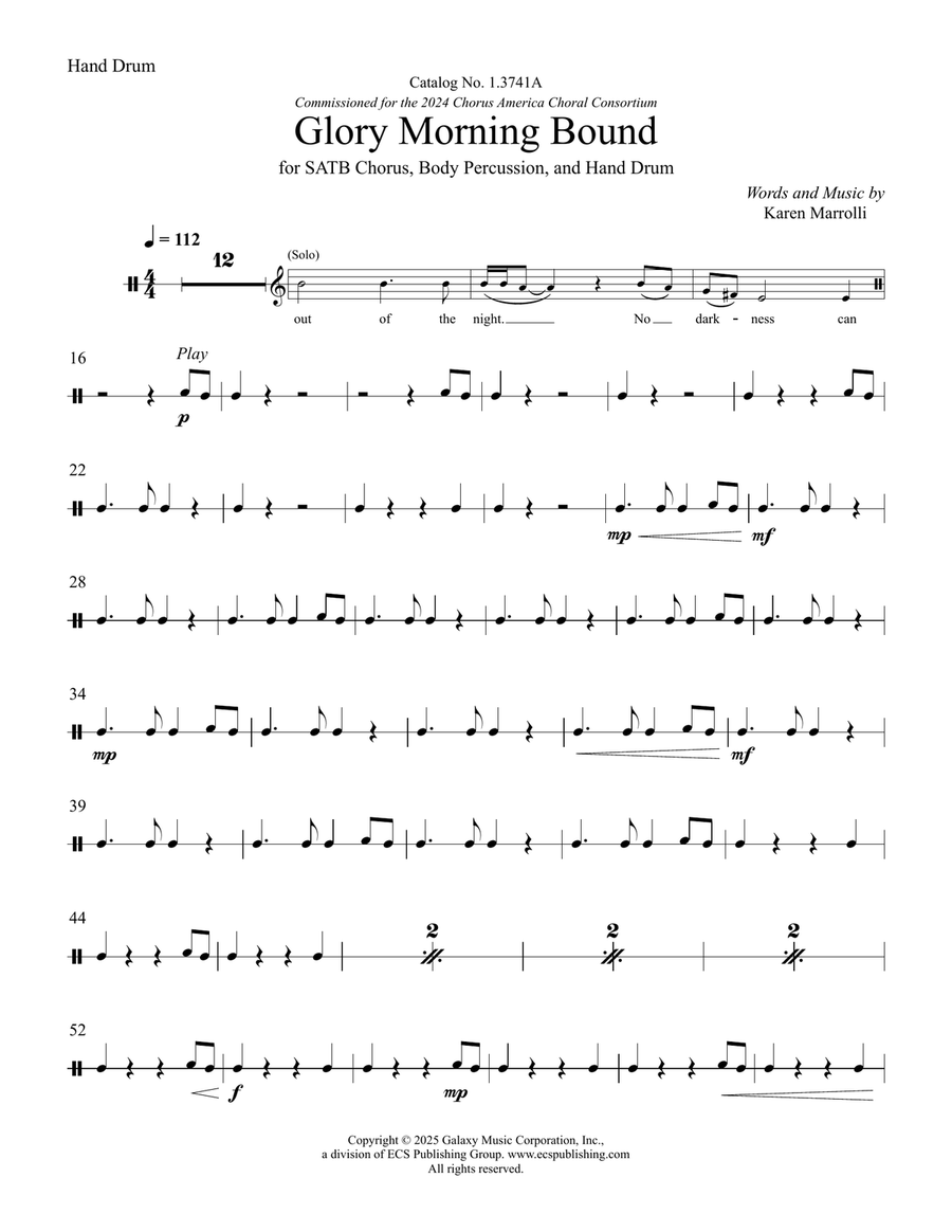 Glory Morning Bound (Downloadable Hand Drum Part) Choir scores gallery preview page 2