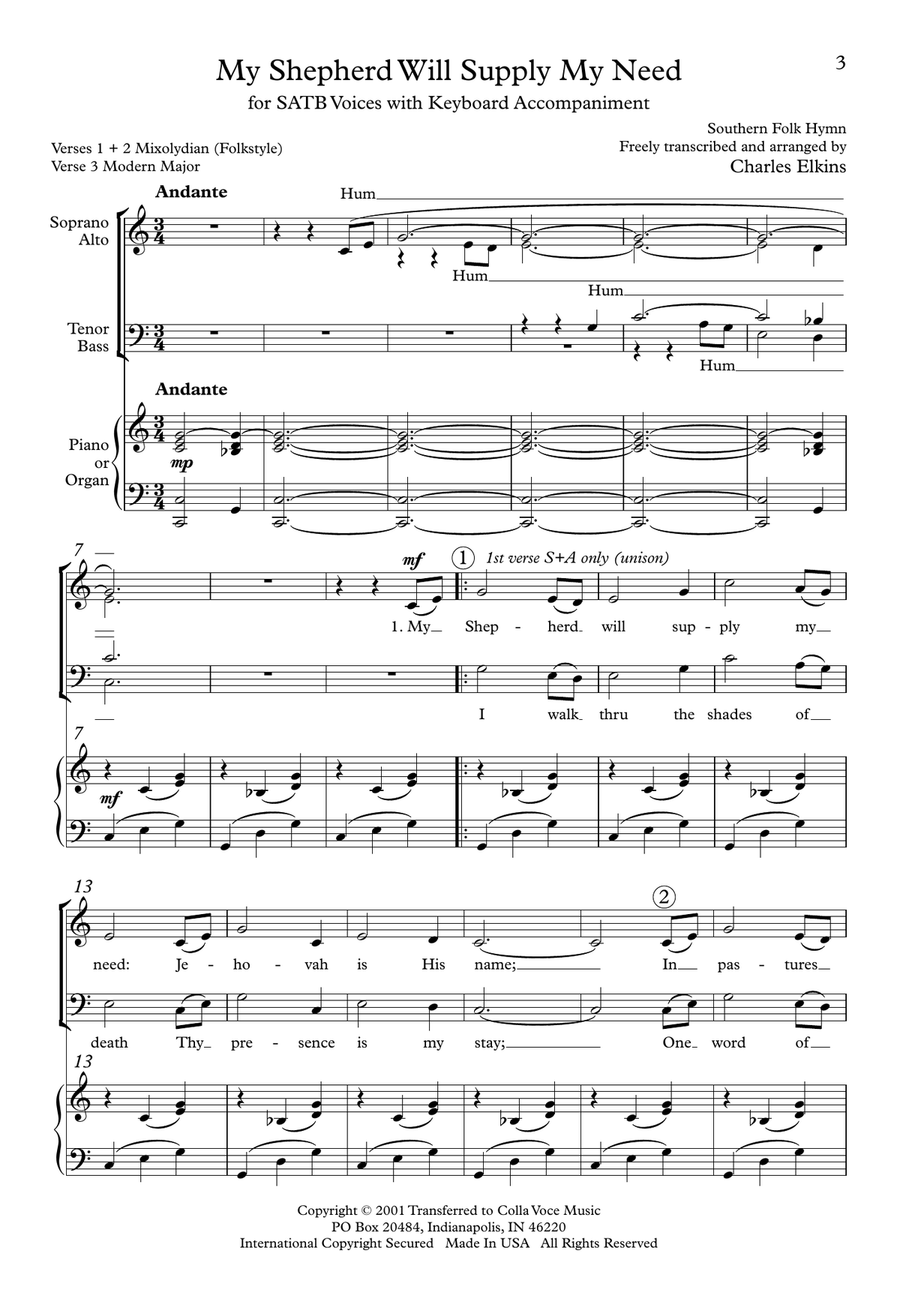 My Shepherd Will Supply My Need 4-Part scores gallery preview page 2