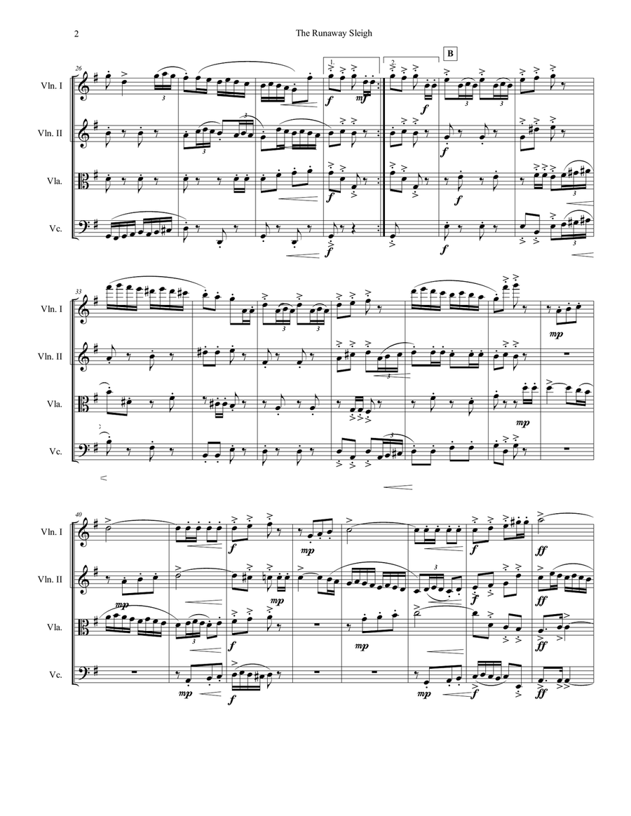 Runaway Sleigh, The Runaway Sleigh, The String Quartet scores gallery preview page 2