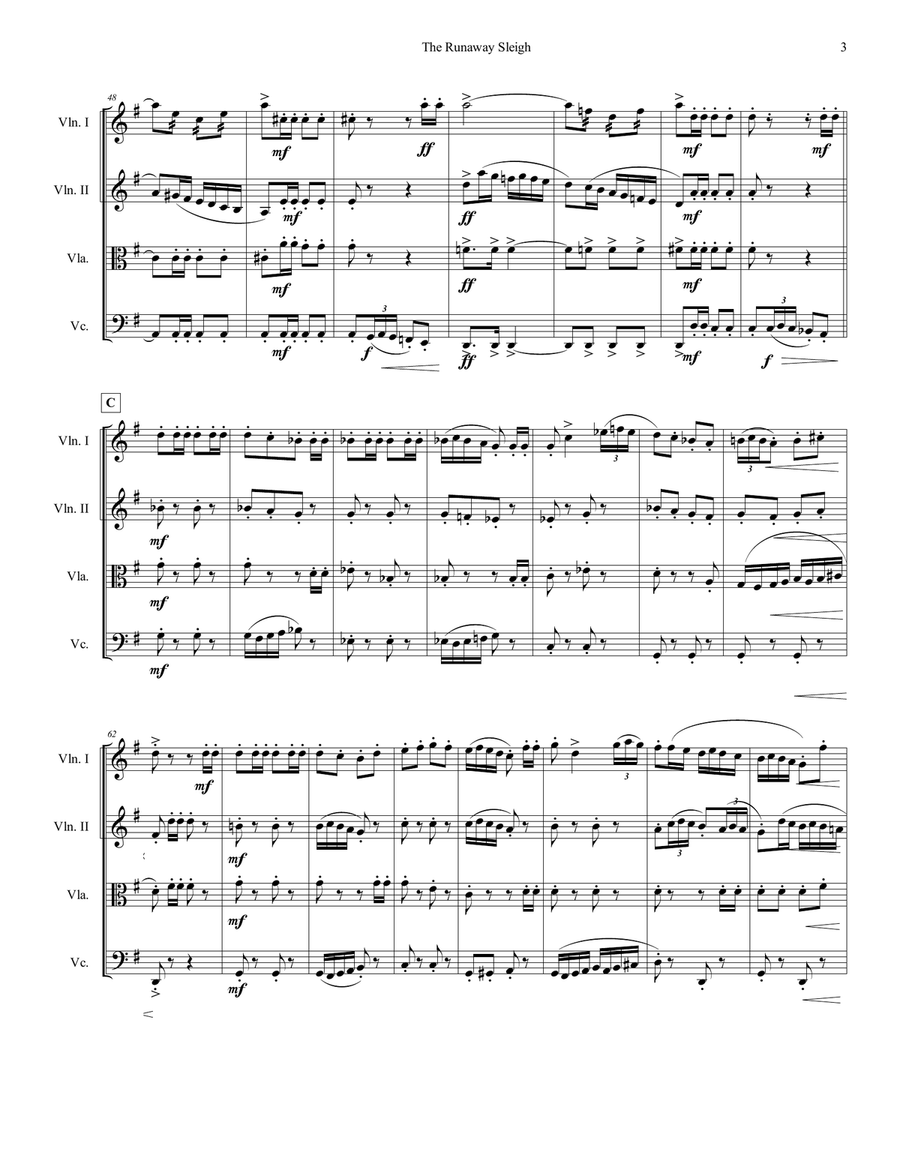 Runaway Sleigh, The Runaway Sleigh, The String Quartet scores gallery preview page 3