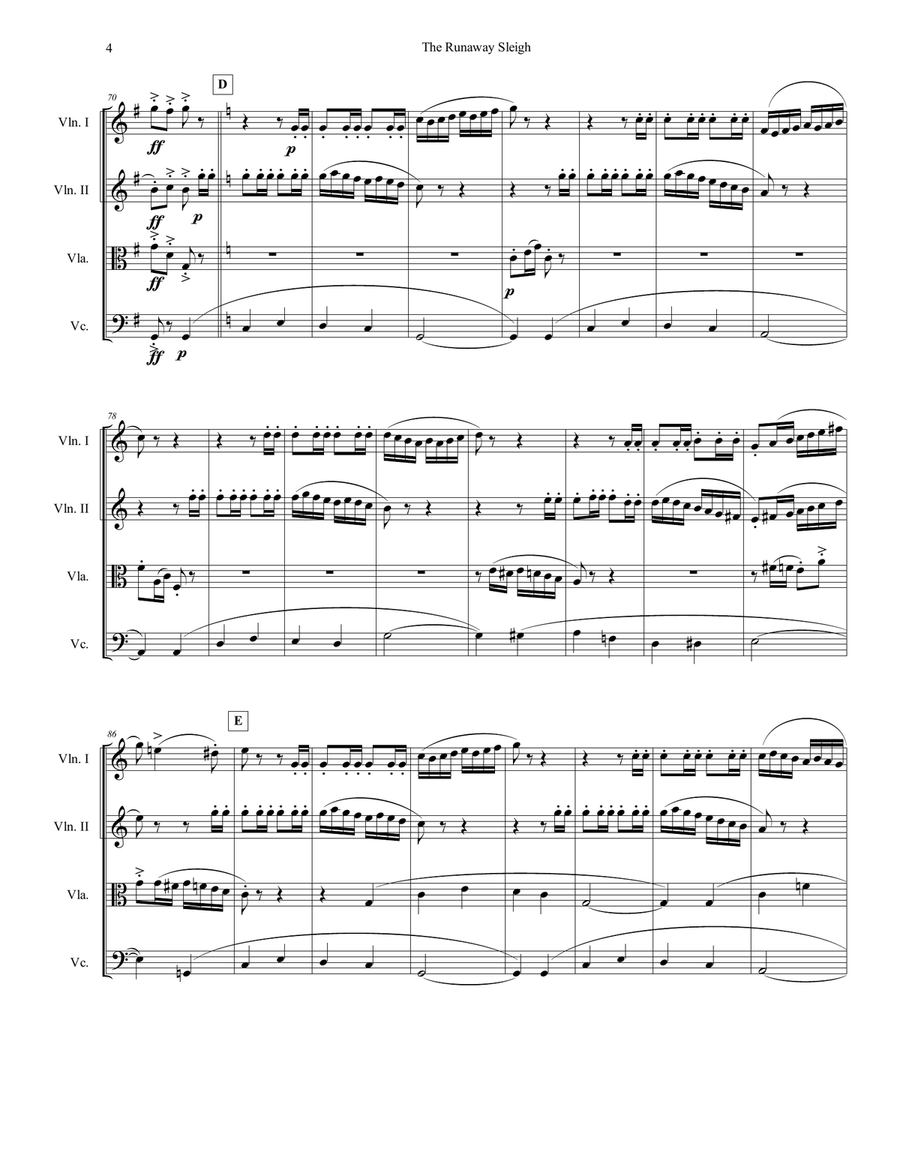 Runaway Sleigh, The Runaway Sleigh, The String Quartet scores gallery preview page 4