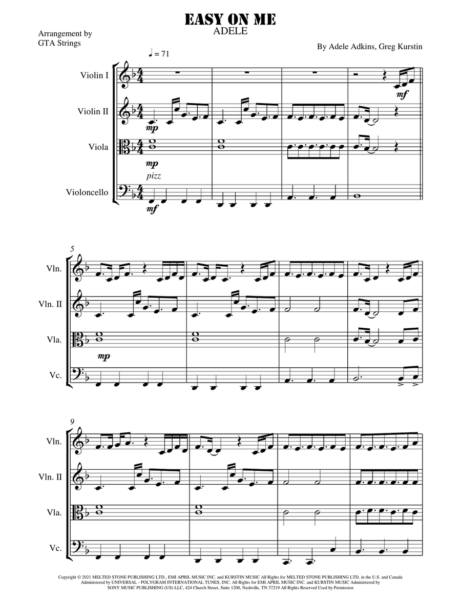 Easy On Me Easy On Me String Quartet scores gallery preview page 1