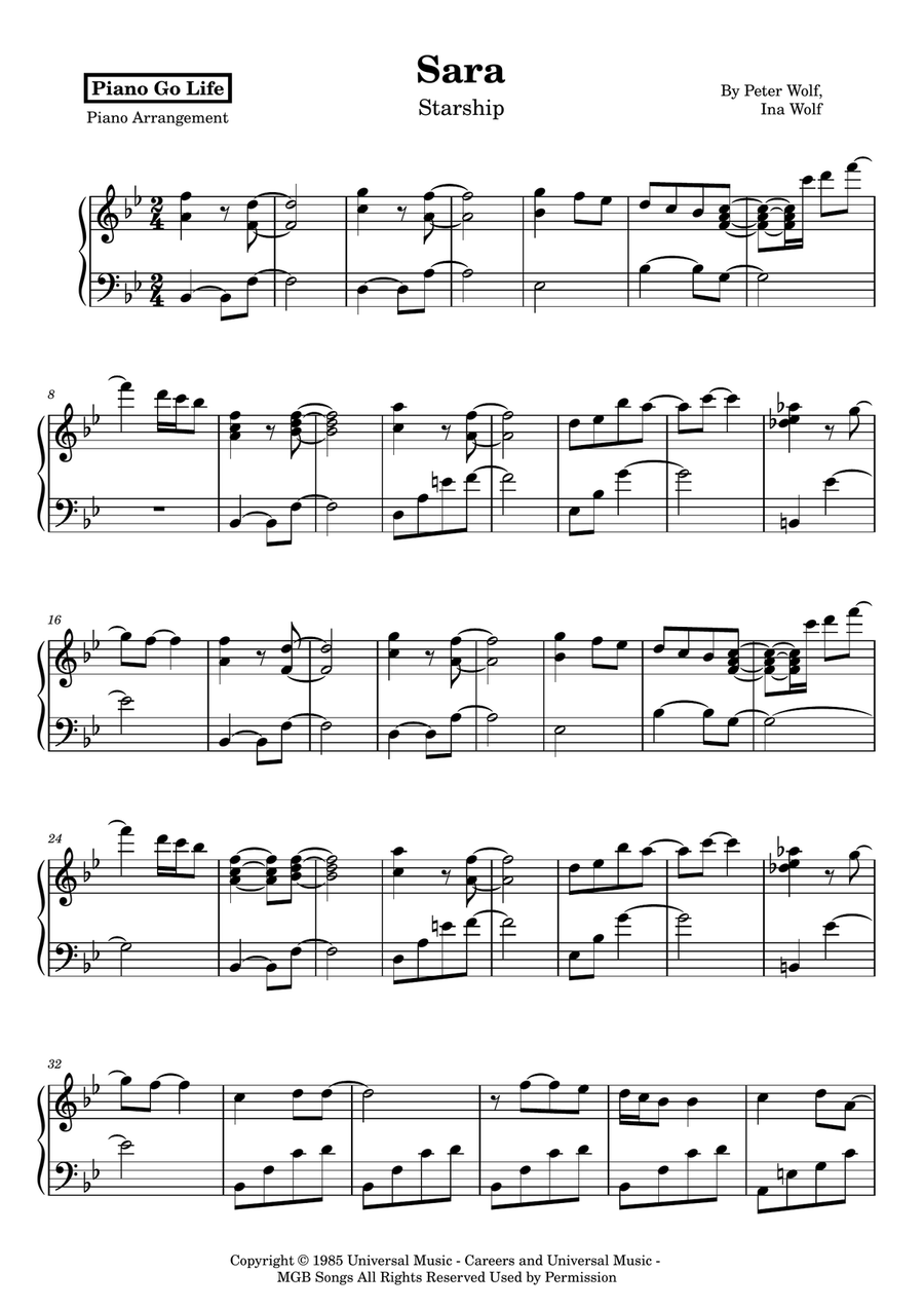 Sara Sara Piano Solo scores gallery preview page 1