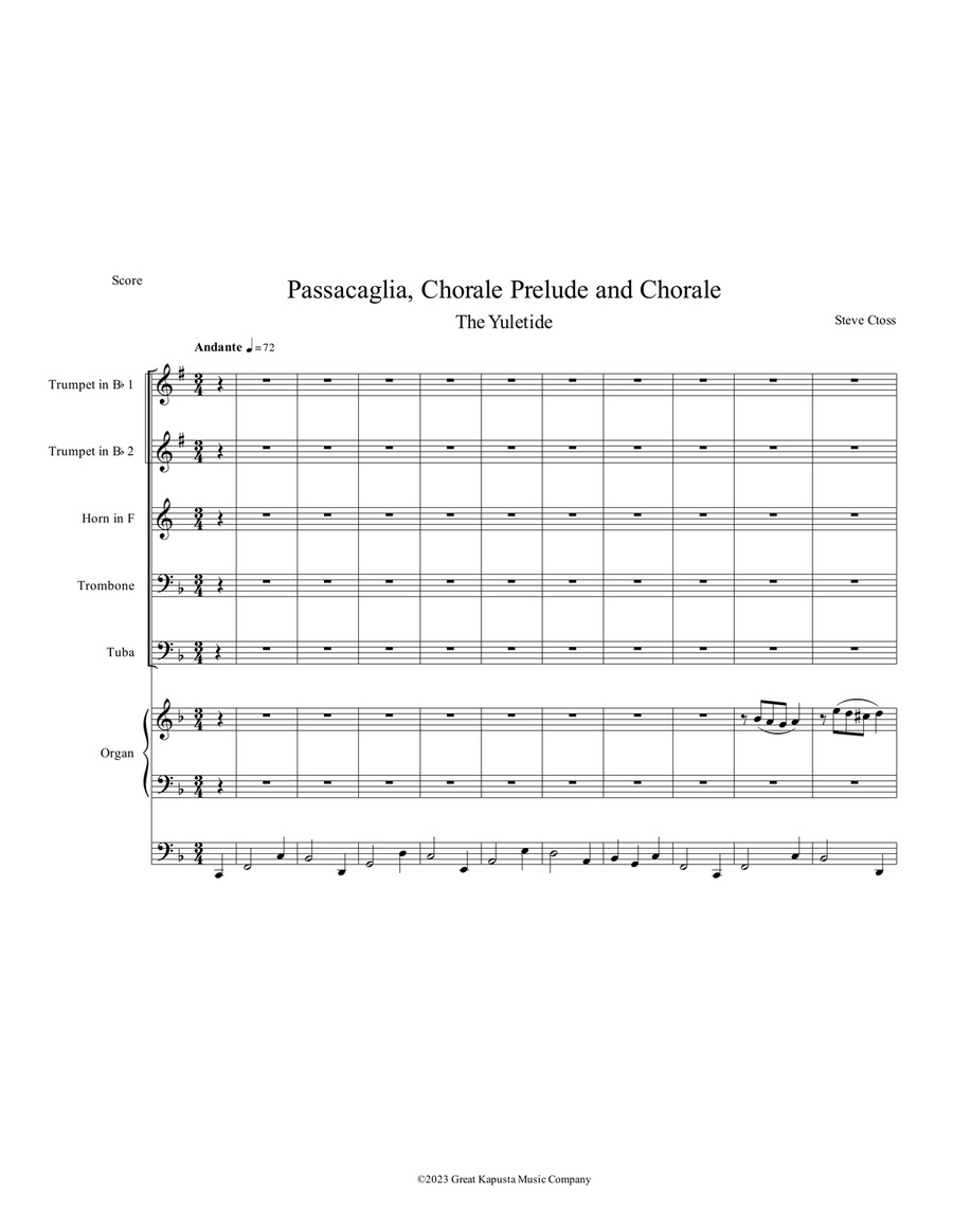 Passacaglia, Chorale Prelude and Chorale (The Yuletide) Small Ensemble scores gallery preview page 1