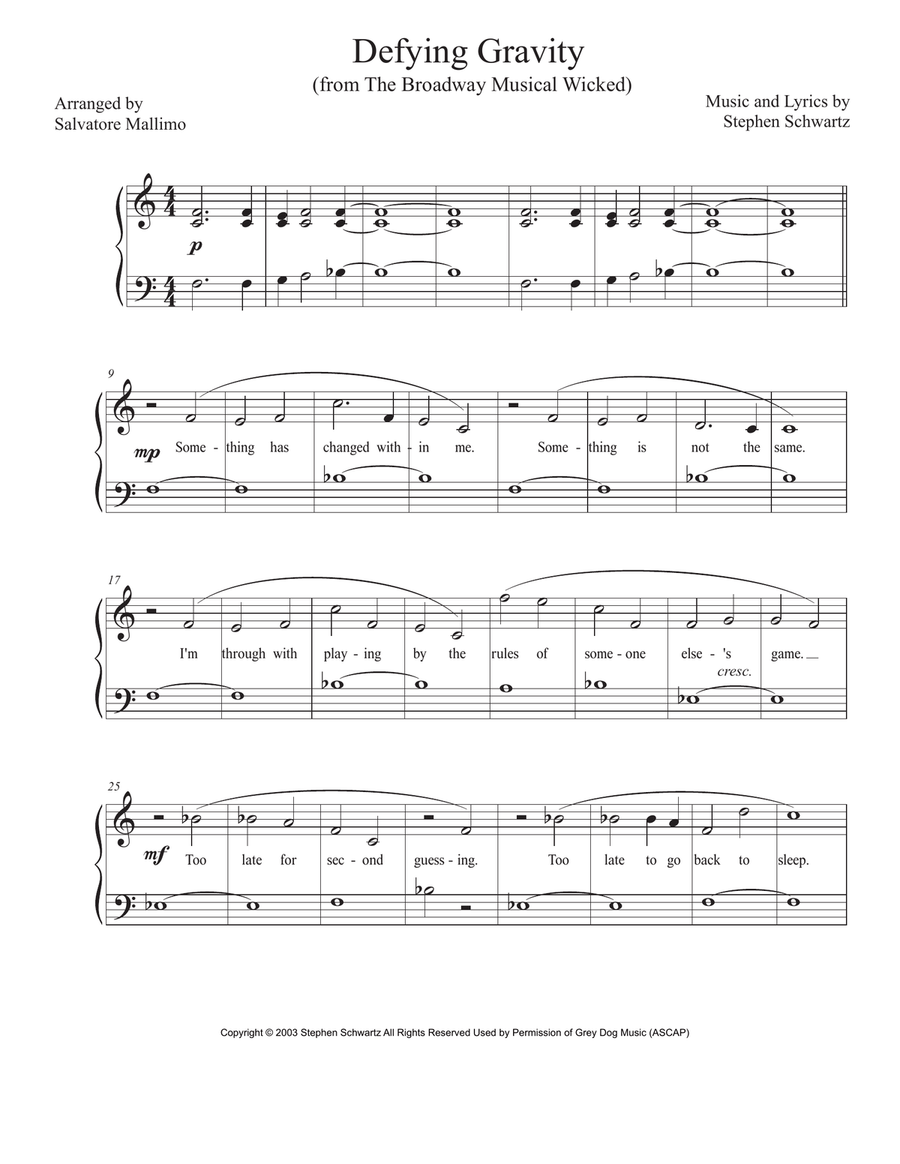Defying Gravity Defying Gravity Easy Piano scores gallery preview page 1