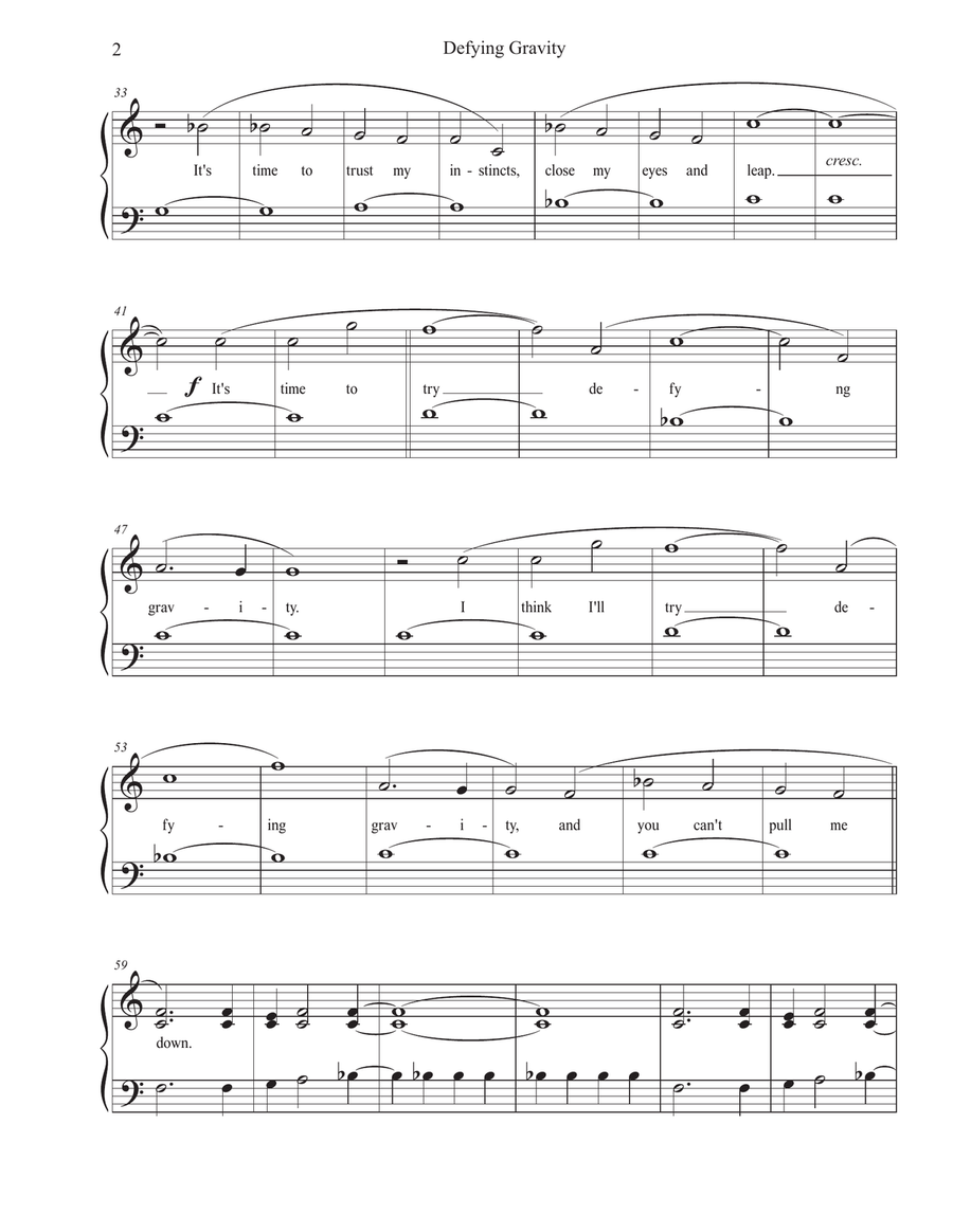 Defying Gravity Defying Gravity Easy Piano scores gallery preview page 2