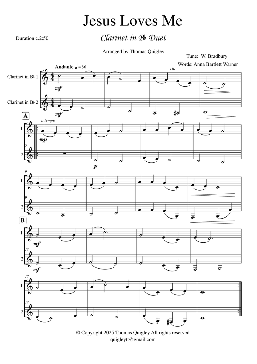 Jesus Loves Me Jesus Loves Me Clarinet Duet scores gallery preview page 2