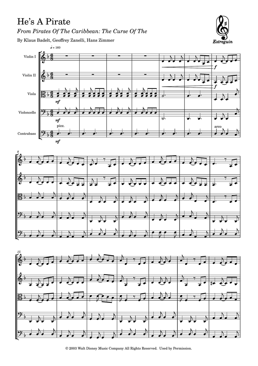 He's A Pirate He's A Pirate String Orchestra scores gallery preview page 1