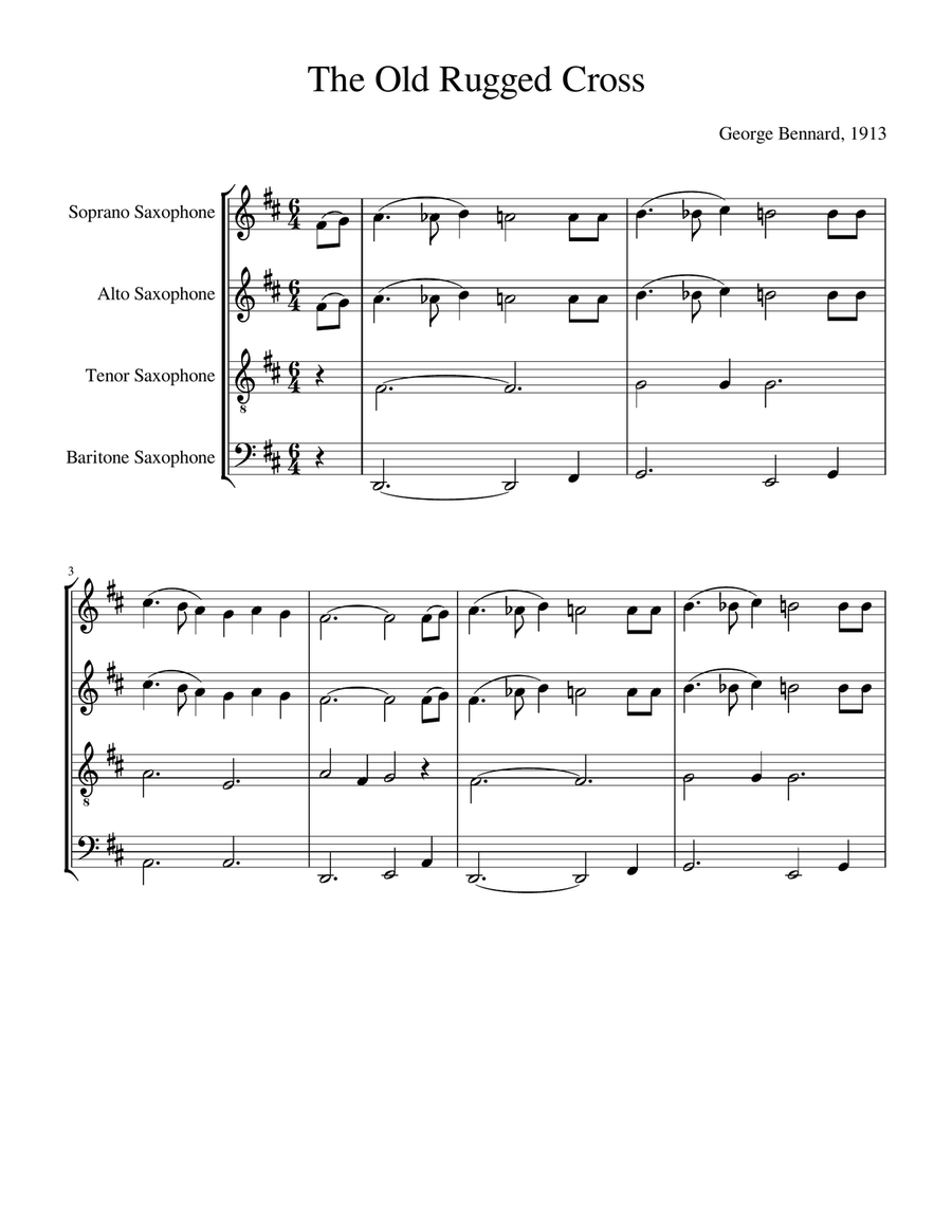 The Old Rugged Cross (Sax Quartet) Saxophone Quartet scores gallery preview page 1