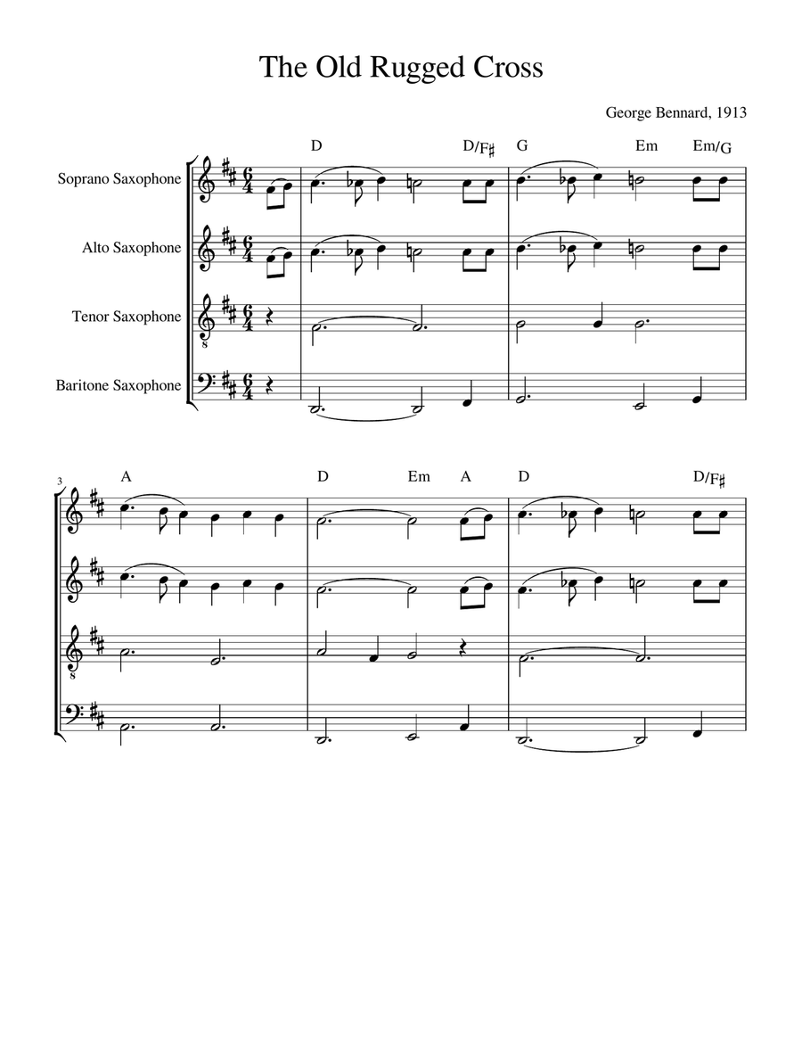 The Old Rugged Cross (Sax Quartet with Chords) Saxophone Quartet scores gallery preview page 1