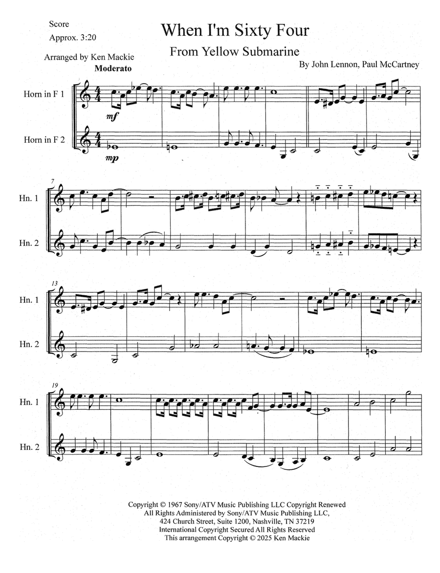 When I'm Sixty-Four Brass Duet scores gallery preview page 2
